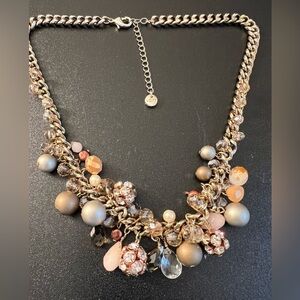 Loft Gold Tone Beaded Faceted Glass Faux Pearl Fringe Necklace